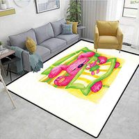 Cartoon Paisley Rug Pads, Cute Baby Rabbit Sleeps in The Bed with Teddy Bear Bunny Cartoon Character, Durable Rugs - Living, Dinning, Office, Rooms & Bedrrom, Hallway Carpet(4'x 6')