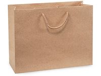 Pack Of 10, Medium 13 X 5 X 10" Brown Kraft Pinstripe Paper Gift Bags W/Varnish Stripe & Cotton Cord Handles