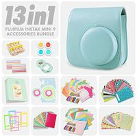 XPIX Fujifilm Instax Mini 9 Ice Blue 13 Piece Accessory Bundle Includes Camera Case with Strap, Selfie Lens, Photo Album, Decorative Stickers, Colorful Frames and a Whole Lot More