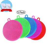 Silicone Scrubber(5 Pack), Silicone Sponges Multipurpose Kitchen Scrub Brush for Dish Pot and Veggies Fruit Smart Kitchen Gadgets Brush Accessories 5 Colors with Free Bonus 2 Hooks