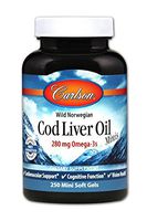 Carlson - Cod Liver Oil Minis, 280 mg Omega-3s + Vitamins A & D3, Heart Support & Cognitive Function, Vision Health, 250 Mini Soft Gels