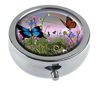 Top A Butterfly Custom Personalized Round Pill Box Decorative Box Vitamin Container Pocket Or Wallet (Butterfly-9)