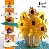 NDN LINE 3D Pop Up Greeting Card Flower and Tree Packs | Get well, Birthday, Holidays New Years, Bridal Shower, Wife, Mom (Flower Pack of 5)