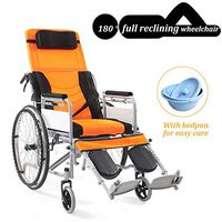 Folding Wheelchair Belt Seated Semi-Recumbent Wheelchair Full Elderly Reclining Portable Mesh Breathable Manual Travel Car Seatable Cover (Color: Black/Blue/Yellow/red) can Bear 200kg