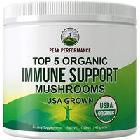 Immunity Support - Top 5 Organic (USA Grown) Immune Support Mushrooms Powder. Vegan Supplement Mushroom Powders Extract Blend with Reishi, Chaga, Maitake, Shiitake, Turkey Tail. Adaptogenic Complex
