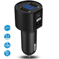 2 USB Ports Charger,Blue-tooth FM Transmitter for Car,Audio Receiver Handsfree Wireless LCD USB Charger,Radio Adapter MP3 Player (Black-A)