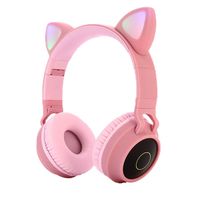 Cute Cat Ear Bluetooth 5.0 Headphones Foldable On-Ear Stereo Wireless Headset with Mic LED Light Support FM Radio/TF Card/Aux in for Smartphones PC Tablet Pink