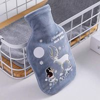 AGUIguo Hot Water Bottle with Cover, Rubber Hot Water Bag Bottle with Cozy Soft Flannel Cover, Gift for Girls Babies Christmas Gift Exchange Party,19.5X12.5cm(7.7"×4.9"),Gray