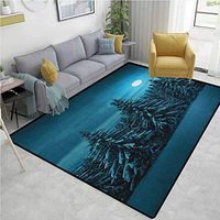 YucouHome Night Patchwork Runner Rugs, Tranquil Blue Night with Moon in Woods Covered with Snow Serene Winter View, Durable Rugs - Living, Dinning, Office, Rooms & Bedrrom, Hallway Carpet(2'x 6')