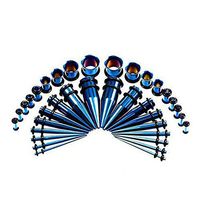 DELOVE 36PCS Ear Gauge Stretching Kit, Gauges Kit Acrylic Plugs +Stainless Steel Tapers 14G-00G -Ear Stretching Piercing Set,Blue