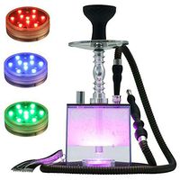 Hookah Set Square Acrylic Hookah with Multicolor LED Light Silicone Hookah Bowl Silk Hookah Hose Tongs Hookah Mouth Tips Hookah Accessories