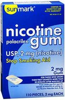 Sunmark Nicotine Polacrilex Original flavor Gum 2 MG 110 pieces Stop Smoking Aid