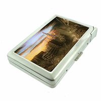 Cigarette Case with Built in Lighter Dystopia Wasteland Imaginary Terror S9 Smoking King Size Cigarettes Silver Metal Wallet 4" X 2.75" RFID Protection Futuristic Socieity of Destruction Mayhem Art