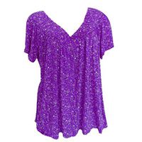 Meikosks Ladies Short Sleeves V-Neck Tops Floral Print Pullover Plus Size Summer T Shirt Purple