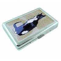 Black Cat Em7 Hip Silver Cigarette Case Id Holder Metal Wallet 4" X 2.75" RFID Protection