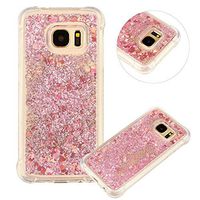 Glitter Liquid Case for Samsung Galaxy S7,Shiny Rhinestone Transparent Case for Samsung Galaxy S7,Moiky Luxury Creative Rose Gold 3D Love Hearts Floating Quicksand Crystal Soft TPU Clear Case Cover