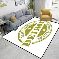 Detroit Decor Floral Area Rug Mat Pad, Aged Grunge Detroit Michigan Stamp Design with Stars Tourism Travel, Durable Rugs - Living, Dinning, Office, Rooms & Bedrrom, Hallway Carpet(2.5'x 9')