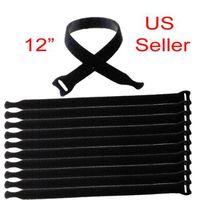 Pack of 15 12" Black Hook and Loop Fastener Cable Tie Down Straps Reusable Cord Hook & Loop Cord Cable Speaker Power Cord Straps Tie Down