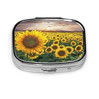 A Huge Field of Sunflowers Over Beautiful Sunset Pill Box Square Metal Pill Case Two Compartment Pocket Medical Drug Tablet Medicine Storage