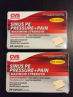 LOT OF 2 BOXES! Sinus PE Pressure & Pain Maximum Strength 24 CAPLETS EACH