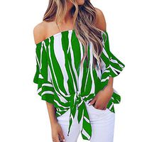 Meikosks Womens Summer Striped Tops Off Shoulder Short Sleeve T Shirts Waist Tie Plus Size Blouse