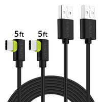 Right Angle USB C Cable,SUNGUY 5FT 2Pack 90 Degree Type C to USB A QC 2.0 3.0 Fast Charger & Data Sync Cord Compatible for Samsung Galaxy A6s A8 A9, Moto X4 G6 G7 Plus, LG V20 G8 Black