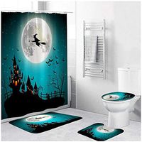 Naiflowers 4 Piece Halloween Bath Shower Curtain Sets, Bathroom Shower Curtain & Toilet Mat & Lid Cover & Non Slip Rugs, Washable Shower Bath Curtain Carpet for Tub Entry Living Room (I)