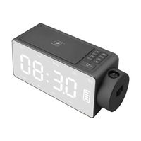 ZYG.GG Wireless Charging Alarm Clock Bluetooth Speaker Stereo 8 in 1 Clock Projection Function DIY Ringtone Dimmable LED Display One-Click Snooze FM Radio Support TF Card Bedroom,Black