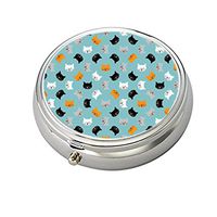 Cecillia Cat Faces with Expretions Decorative Boxes Silver Round Pill Box Medicine Tablet Holder Wallet Organizer Case for Pocket or Purse