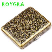 roygra Cigarette Case King Size (18-20 Capacity) Sturdy Cigarette Holder Metal Retro (Gold, Grass)