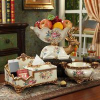 T-ZJHC European Paper Tray Living Room Coffee Table Remote Control Storage Box Bedroom Multi-Function Tissue Box, Deer Fruit Tray + B Tissue Box + Two Ashtray