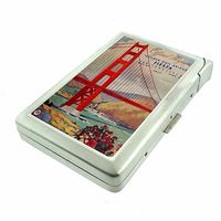 Cigarette Case with Built in Lighter Vintage Golden Gate Bridge S10 Smoking King Size Cigarettes Silver Metal Wallet 4" X 2.75" RFID Protection San Francisco