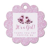 Summer-Ray 50pcs Baby Shower Scallop Favor Gift Tags with Baby Feet Rhinestones (It's a Girl Pink)