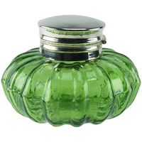 Treasure Gurus Antique Reproduction Silver Flip Top Light Green Thick Glass Inkwell