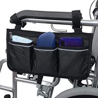 Wheelchair Side Bag with Pouches and Reflective Stripe, Wheelchair Armrest Side Organizer for Electric Wheelchairs, Manual Wheelchairs Lightweight and Easy to Use (Black)