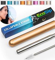 EcoSip Collapsible Telescopic Drinking Straw | Metal Stainless Steel Reusable | Portable Final Eco Folding Straws Travel | Cleaning Brush Key Ring Hard Case | Silicone Tip | 2019 (Rose Gold)