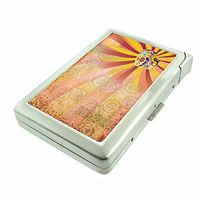 Cigarette Case with Built in Lighter Vintage Psychedelic Trippy S8 Smoking King Size Cigarettes Silver Metal Wallet 4" X 2.75" RFID Protection Weird Strange