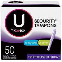 U by Kotex Security Tampons, Multipack, Regular/Super Absorbency, Unscented, 50 Count
