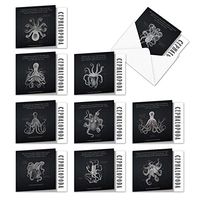 Assorted Boxed of 10 Blank Note Cards 'Octo-Facts' 4 x 5.12 inch with Envelopes - Fun Facts and Images of Octopuses Surrounded by Graphs - Box of Sea Animal Notecards for Any Occasion MQ4957OCB-B1x10