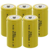 5x Exell SubC 1.2V 1500mAh NiCD Button Top Rechargeable Batteries for high power static applications (Telecoms, UPS and Smart grid), electric mopeds, meters, radios, RC devices, electric tools