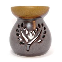 Celadon Ceramic Aroma Oil Burner (Oil Lamp, Oil Diffuser), Approx. 3.5 in. x 3.5 in. x 4 in, Matte Finish, Bronze Color