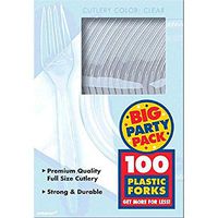 Amscan 43600.86 Big Party Pack Premium Plastic Forks, 7.3" x 5", Clear