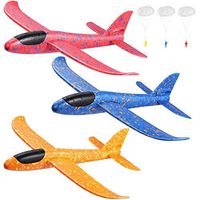 Toyvian 3 Pack Airplane Toys,14.57" Foam Glider Plane,Manual Throwing,Fun Challenging, Model Plane Foam,Outdoor Sport Game Toys,Flying Toy for Kids with 3 Paratroopers