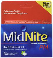 MidNite PM Drug-Free Sleep Aid 28 Chewable Mint Flavored Tablets, Dietary Supplement with Melatonin, Bromelain, Herbs