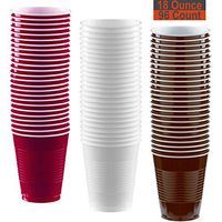 18 oz Party Cups, 96 Count - Burgundy, White, Brown - 32 Each Color