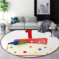DESPKON-HOME 1St Birthday Modern Machine Washable Round Bath Mat,Baby Party Celebration with Colorful Cute Sweet Dots and Flowers Image Non-Slip Living Room Soft Floor Mat Round-71 Inch,Red and White
