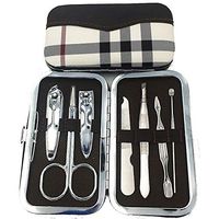 Nail Clipper Travel Set 7 in 1 Manicure Pedicure Kit Nail Scissors Grooming Travel Case Tools Nail File Swing Out Nail Cleaner Ear Pick Tweezers Popular Gifts for Men & Women (Silver)