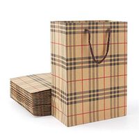 Gift Wrapping Bags, Eusoar 20pcs 8.0"x 4.0"x 11" Kraft Paper Gift Bags with Handles Bulk, Shopping Bags, Plaid Paper Party Bags, Lunch Bags, Merchandise Bag, Retail Handle Bags, Wedding Bags