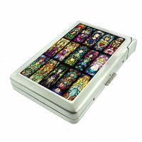 Stainglass Collage Em1 Hip Silver Cigarette Case With Built In Lighter 4.75" X 2.75" Id Holder Metal Wallet RFID Protection