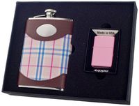 Visol"Lola" Flask and Zippo Lighter Gift Set with Pink Matte, 8-Ounce